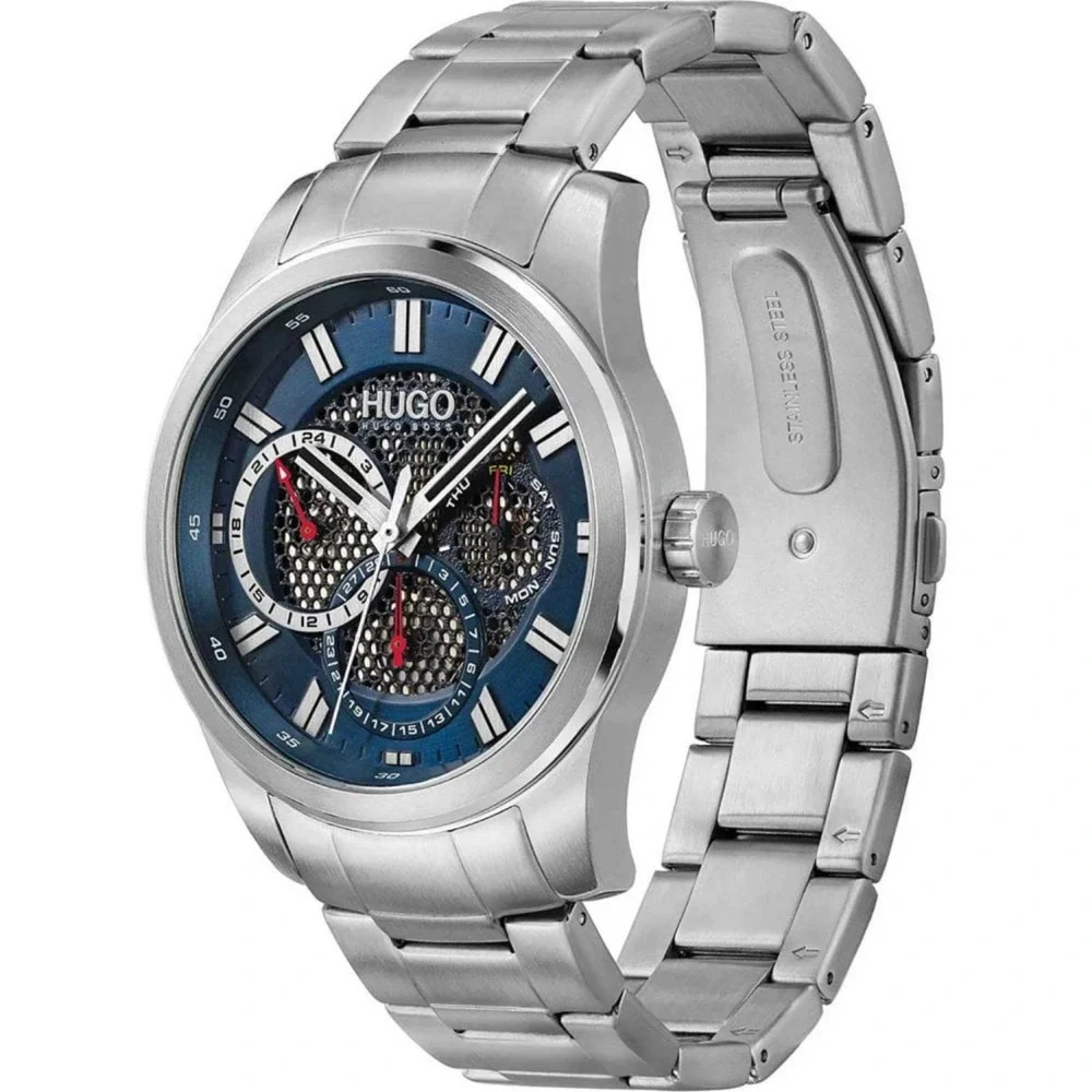 HUGO BOSS 1530191 BLUE DIAL SKELETON STAINLESS STEEL MULTIFUNCTION WATCH 44MM